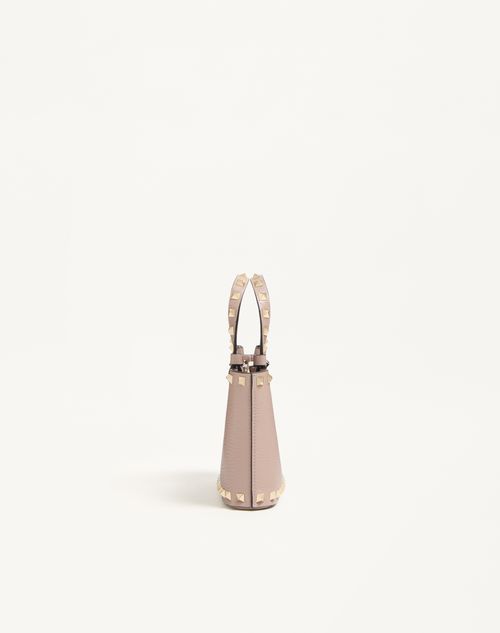Valentino Garavani - Rockstud Mini Shopping Bag In Grainy Calfskin - Poudre - Woman - Totes